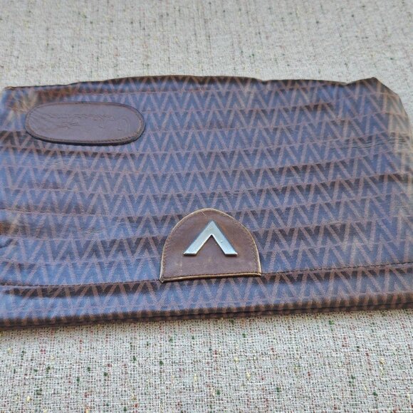 Vint Valentino Clutch Bag Make Up Bag Brown Leather Bag Cosmetic Bag Made Italy - Picture 6 of 12